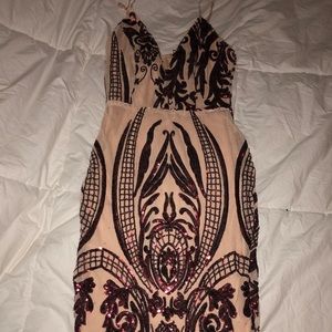Burgundy beaded nude dress in a medium